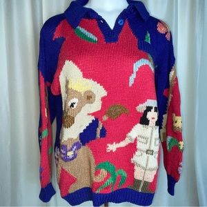 Berek Chequers Vintage Safari Theme Handknit Sweater